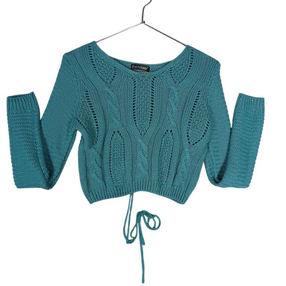 Pretty Guide Cropped Sweater Top Size Small Eyelet Cable Knit Lace Up Goth - Picture 5 of 8